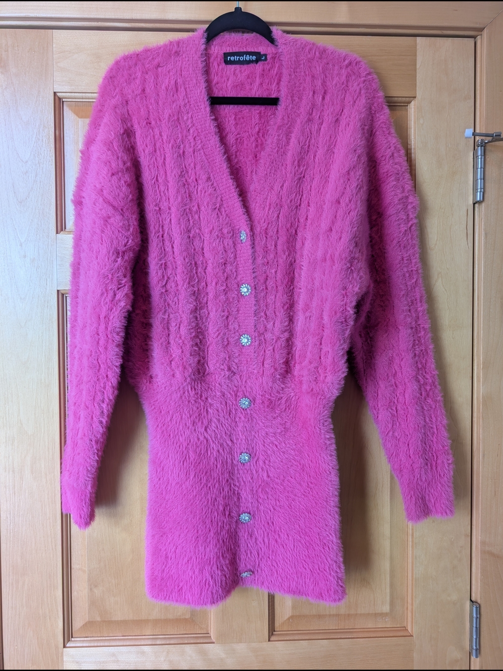 Retrofete Vibrant Pink Fuzzy Button-Front Mini Dress
